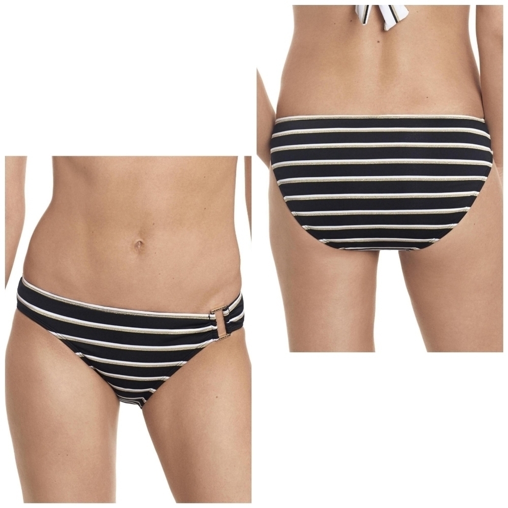 Ralph Lauren Black, White, & Gold Striped Hipster Bikini Bottoms